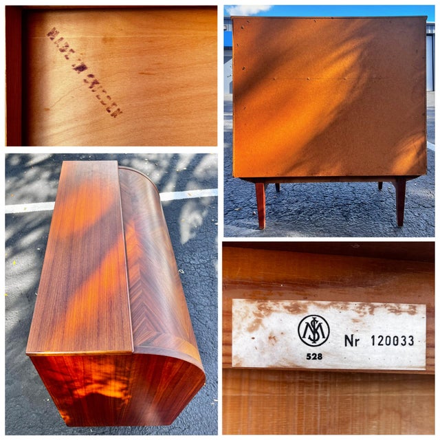 Mid Century Modern Teak Diamond Motif Rolltop Desk & Drawers With Lock + Key | by Egon Ostergaard Made in Sweden For Sale - Image 16 of 17