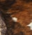 A handsome natural cowhide rug in a striking brindle tricolor pattern. The hide displays a beautiful blend of rich...