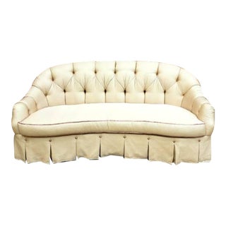 Nancy Corzine Silk Jacquard Tufted Round Back Sofa For Sale