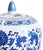 Vintage lidded ceramic jar featuring a beautifully balanced silhouette adorned in an intricate cobalt blue floral motif...