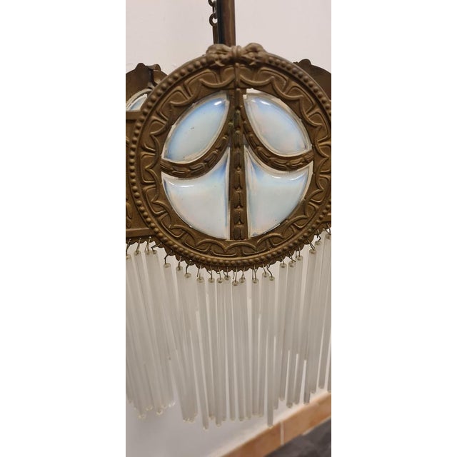 Metal Art Deco Bronze and Glass Chandelier For Sale - Image 7 of 14
