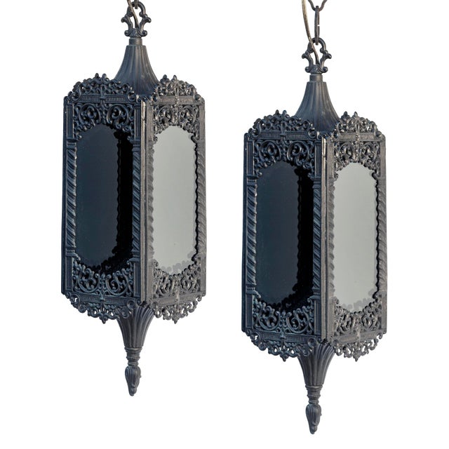 Mid 20th Century Mid 20th Century Black Hanging Lanterns a Pair For Sale - Image 5 of 11