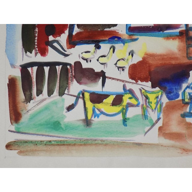 Abstract Vintage Original Mid 20th Century Listed Wpa Artist Signed Expressionist Farm Landscape Watercolor For Sale - Image 3 of 7