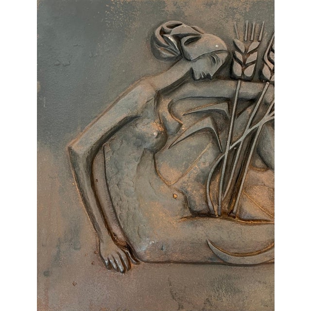Mid-Century Modern Modernist fireback depicting a woman with a belly and wheat teeth For Sale - Image 3 of 12