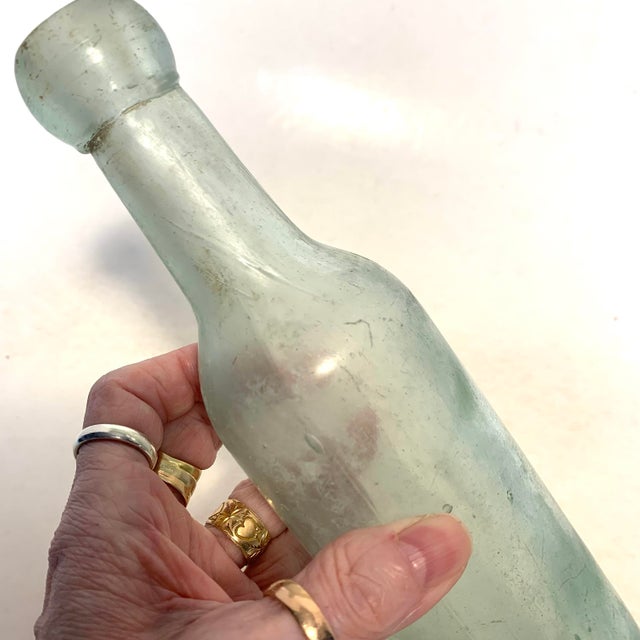 Late 19th Century Victorian Aqua Glass Round Bottom Bottle For Sale - Image 4 of 12