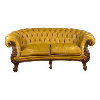 Vintage Chesterfield Sofa in Bold Mustard Yellow Leather, 1990s For Sale