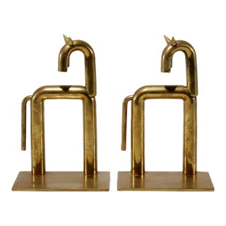 Early 20th Century Pair of Walter Von Nessen-Style Horse Bookends — Bronze-Plated Copper For Sale