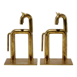 Early 20th Century Pair of Walter Von Nessen-Style Horse Bookends — Bronze-Plated Copper