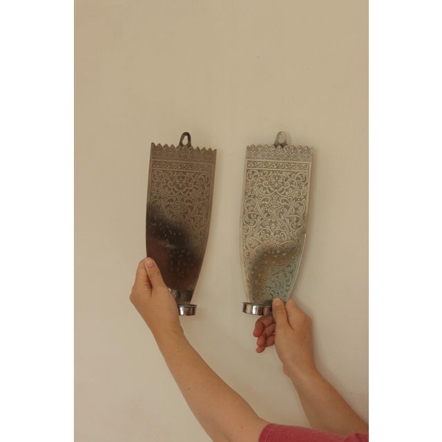 Vintage Engraved Pewter Sconces, Set of 2 For Sale - Image 15 of 16