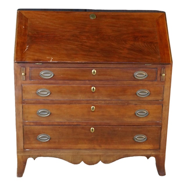 Antique American Federal Hepplewhite Mahogany Slant Drop Front Secretary Desk For Sale