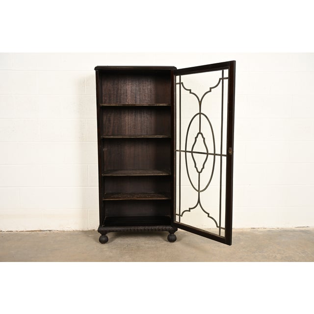 Late 19th Century R. J. Horner Style Antique American Empire Carved Mahogany Glass Front Bookcase Cabinet, Circa 1890s For Sale - Image 5 of 11