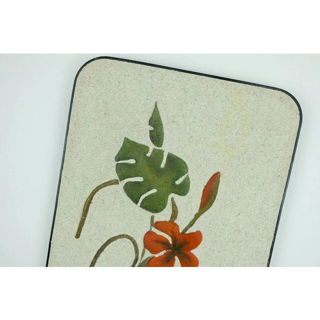 Metal Large Ceramic Plaster Wall Plaque with Floral Design & Iron Rim from Krösselbach, 1950s For Sale - Image 7 of 10