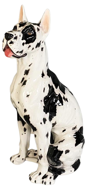 Italian Modern Black & White Ceramic Sculpture of Harlequin Great Dane Dog, 1980s
