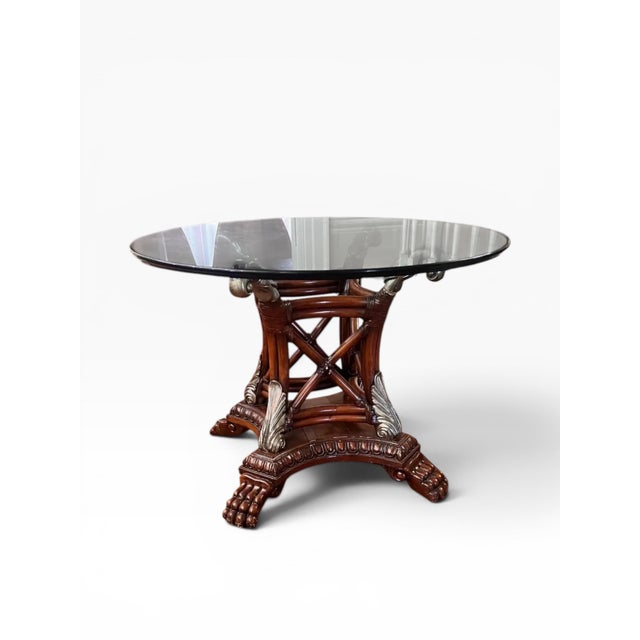 Century Furniture 1990s Attributed Century Furniture Rattan, Wood and Glass Dining Table For Sale - Image 4 of 13