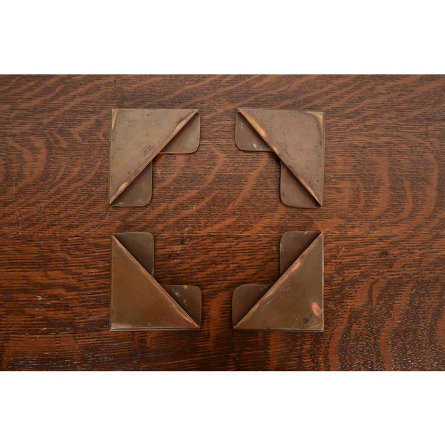 Tiffany Studios New York Zodiac Pattern Bronze Blotter Corners With Leather Desk Blotter For Sale - Image 11 of 14