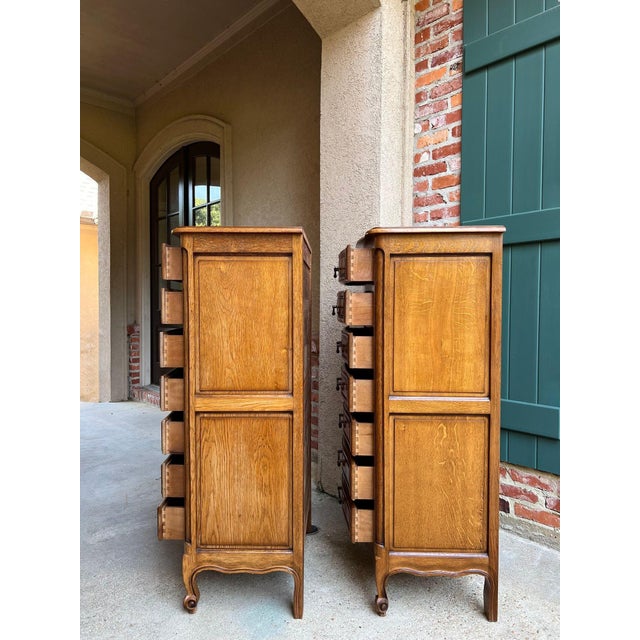 Pair Vintage French Chests 7 Drawer Semainier Louis XV Style Carved Oak For Sale - Image 13 of 18