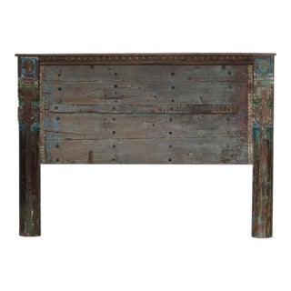 Indian Teakwood King Headboard Constructed From Antique Elements For Sale