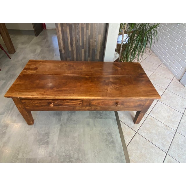 Wood Rustic Farmhouse Coffee Table in Wood with Two Drawers, 1930s For Sale - Image 7 of 18