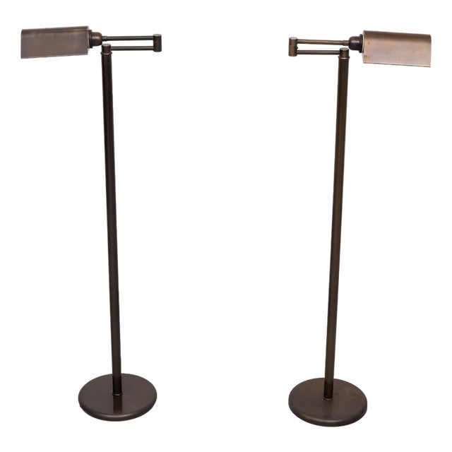 Bronze Swing-Arm Library Floor Lamps, 1970s, Set of 2 For Sale