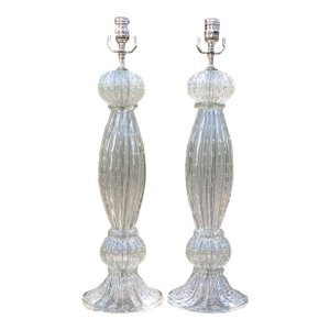 Vintage Murano Attributed Art Glass Table Lamps With Polished Nickel Hardware - a Pair