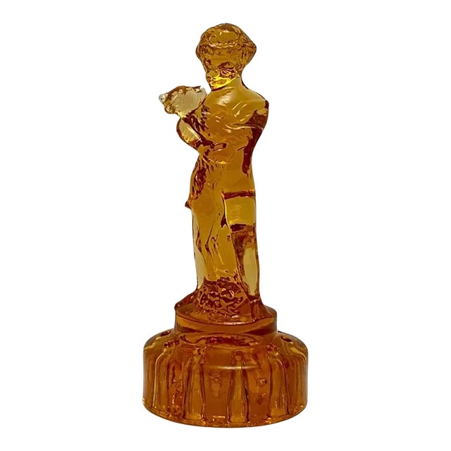 1940s Art Deco Cambridge Amber Glass 10 Hole Flower Frog For Sale