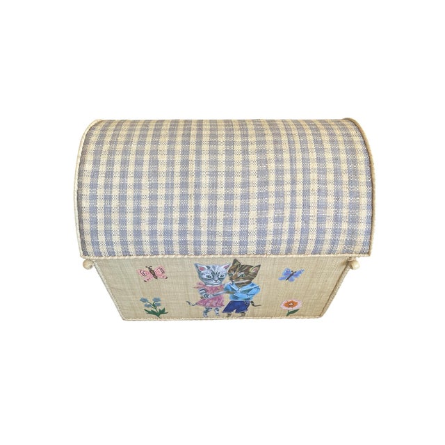 2020s Whimsical Hand-Painted Woven Straw Toy Trunk For Sale - Image 5 of 8