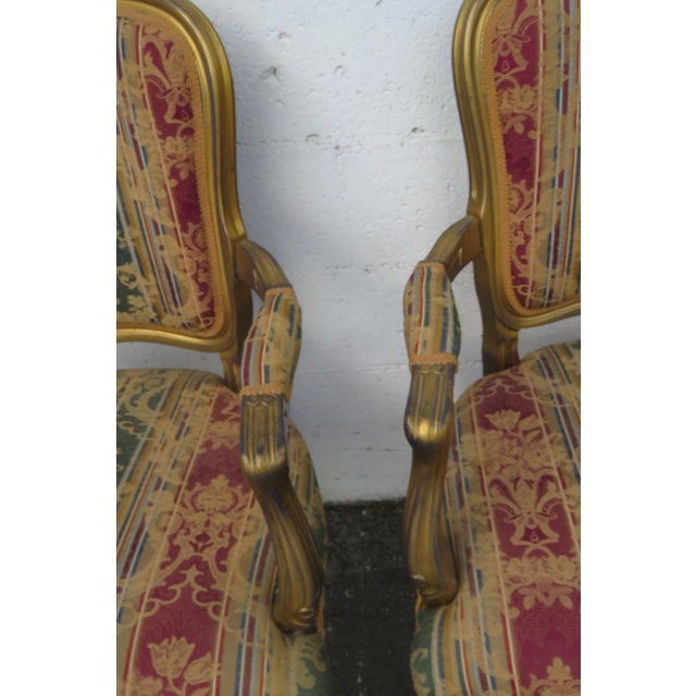 French Carved Large Painted Antique Gold Tall Side Chairs a Pair 6028 For Sale - Image 11 of 14