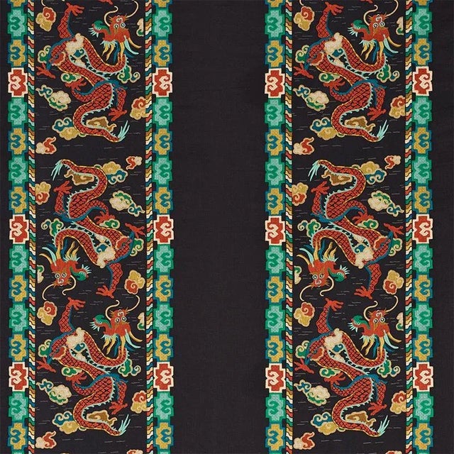 This over-the-top, double-stripe dragon pattern inspired by 18th-century Chinese carpets juxtaposes intricate, labor-...