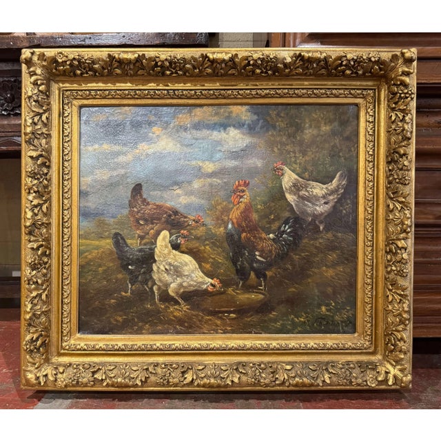 Late 19th Century 19th Century Belgian Oil on Canvas Chicken Painting Signed H. Schouten For Sale - Image 5 of 10