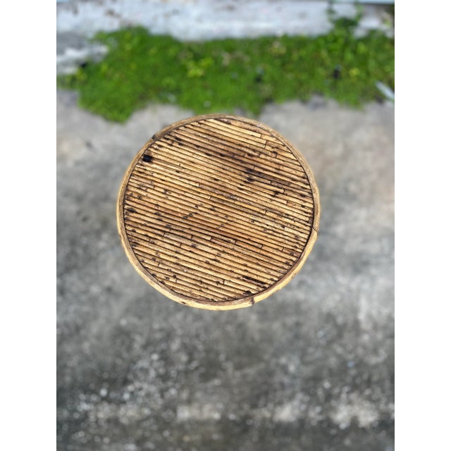 Tall + Lean Spiral-Wrapped Distressed Rattan Pedestal | Late 20th Century in the Style of Gabriela Crespi For Sale In Tampa - Image 6 of 13