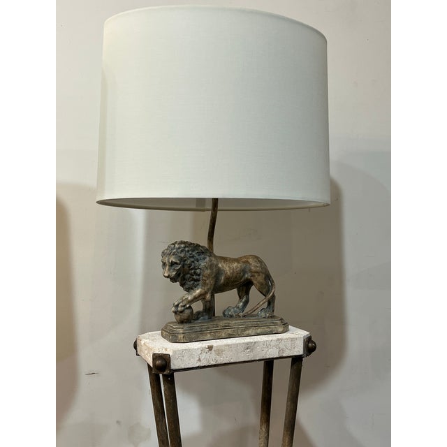 Stone Maitland Smith Medici Floor Lamp Set Made of Iron and Marble With Lion Motif For Sale - Image 7 of 9