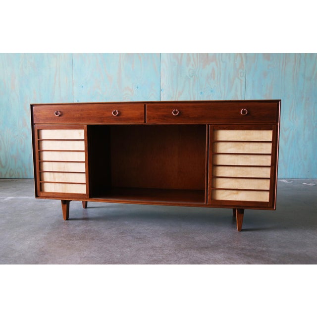 1950s 1950s Edward Wormley for Dunbar Janus Cabinet Walnut Copper 71" For Sale - Image 5 of 11