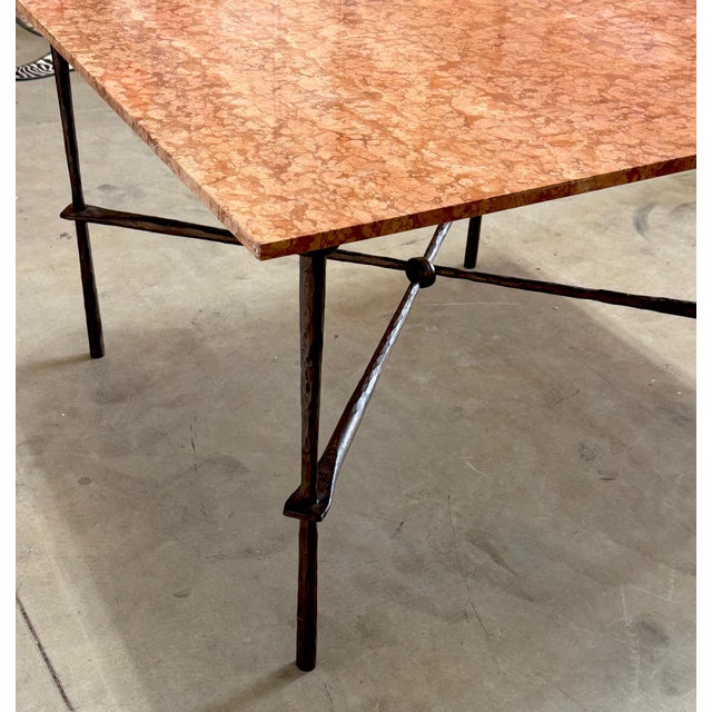 Late 20th Century Giovanni Banci for Hermès Hammered Iron & Breccia Rossa Marble Table, Circa 1990 For Sale - Image 5 of 18