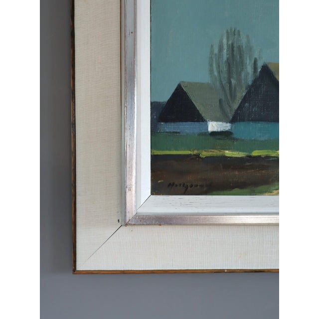 Mid 20th Century Mid-Century Modern 'Quiet Farmstead' Vintage Original Landscape Oil Painting, Framed For Sale - Image 5 of 10