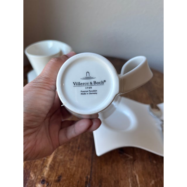 Early 21st Century Set of 2 - Villeroy and Boch New Wave Caffe Coffee Mugs and Saucers With Spoon Set For Sale - Image 5 of 5