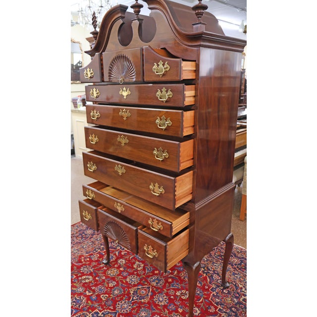 1980s L & J.G. Stickley Queen Anne Style Mahogany High Dresser High Chest Highboy For Sale - Image 13 of 18