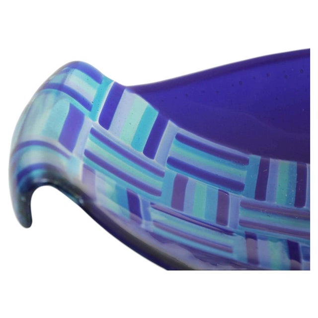 Vintage Postmodern Blue Fused Art Glass Sculptural Bowl, circa 1980 For Sale - Image 11 of 17