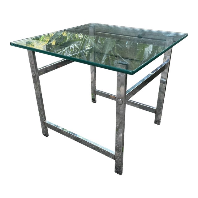 1960s Vintage Milo Baughman Style Metal and Glass Side Table For Sale