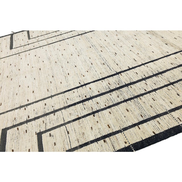 Textile 11 X 14 Modern Moroccan Wool Rug With Minimalist Geometric Black Line Design For Sale - Image 7 of 11