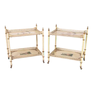 Pair of Vintage Italian Chinoiserie and Faux Bamboo Serving Carts