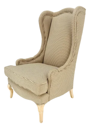 1970s Tall Back French Provincial Cabriole Legs White Wash Finish Legs Wing ArmChair