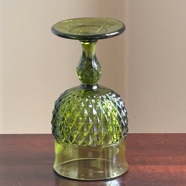 1960s Avocado Green Pressed Glass Goblets — Set of 4 For Sale - Image 12 of 13