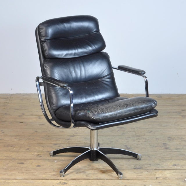 Black Leather Lounge Chair, 1970s For Sale - Image 8 of 12