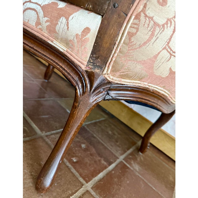 Antique Louis XV Style Bergère With a Carved Wood Frame, Upholstered Back, Outscrolled Arms & Cabriole Legs For Sale - Image 10 of 12