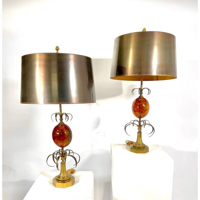 Pair of table lamps by Maison Charles, stamped Charles Made in France Model "Fractal". Very Good and original conditions....