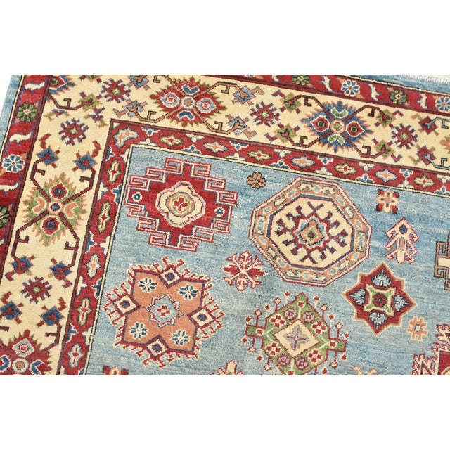 Kazak Rug 8'5'' X 9'7'' Blue Wool Tribal Hand-Knotted Oriental Carpet For Sale In Philadelphia - Image 6 of 12