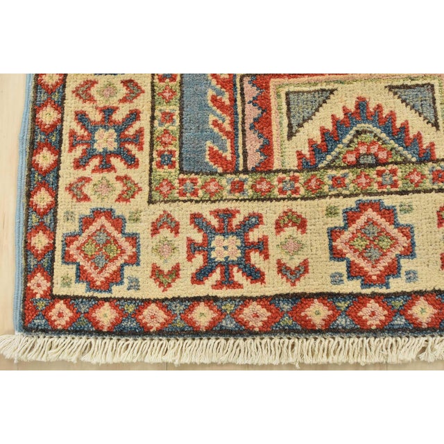 Textile Kazak Rug 2’1” X 3′ Blue Wool Tribal Hand-Knotted Oriental Carpet For Sale - Image 7 of 9
