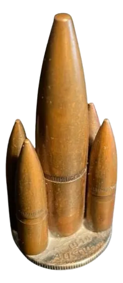 Trench Art Copper Bullet Paperweight 1944 Australia Sterling Silver Florin