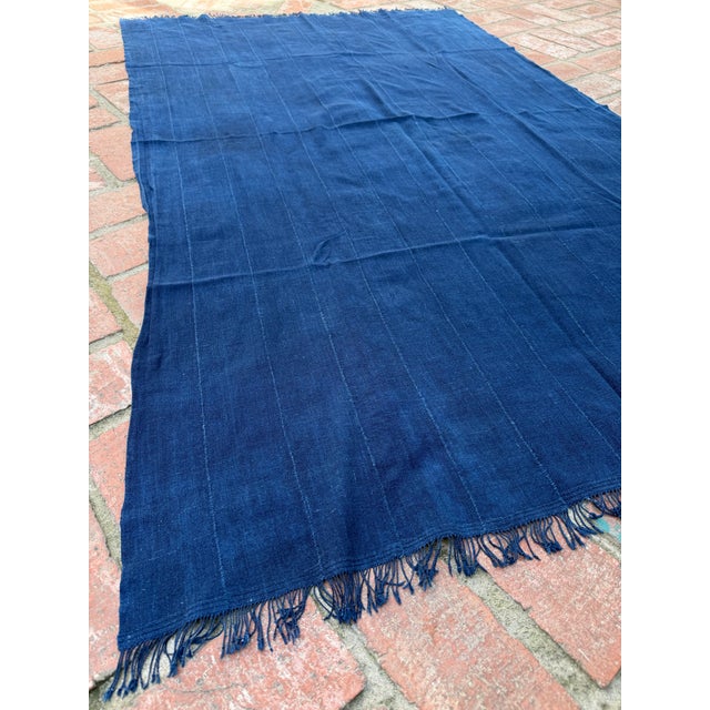 African Vintage African Indigo Denim Mossi Mudcloth 65” L X 41” W Textile | No. 110 For Sale - Image 3 of 7