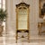 This magnificent French Louis XVI style vitrine showcases exceptional craftsmanship with its richly carved gold leaf...